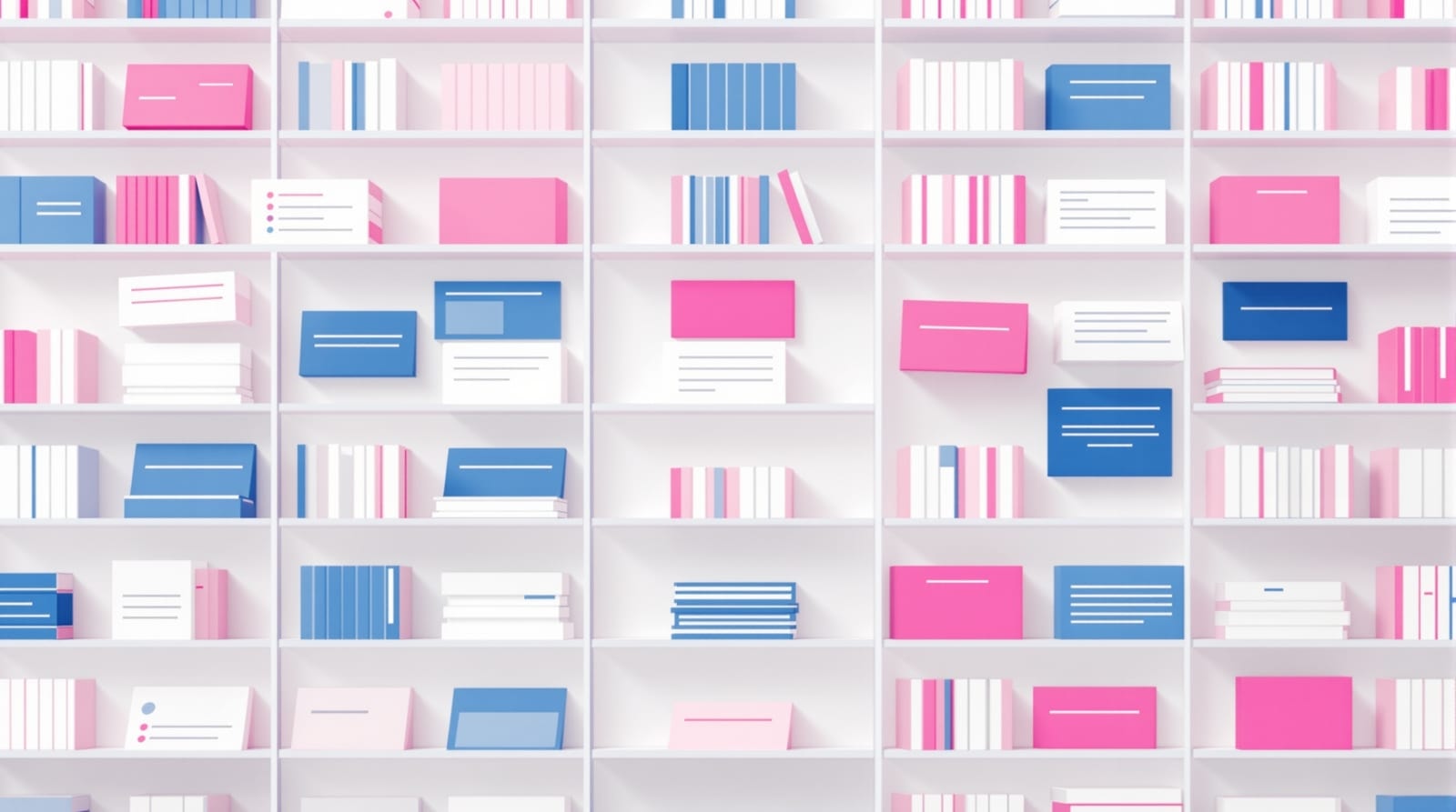 Illustration of an archive of articles arranged in grouped cards
