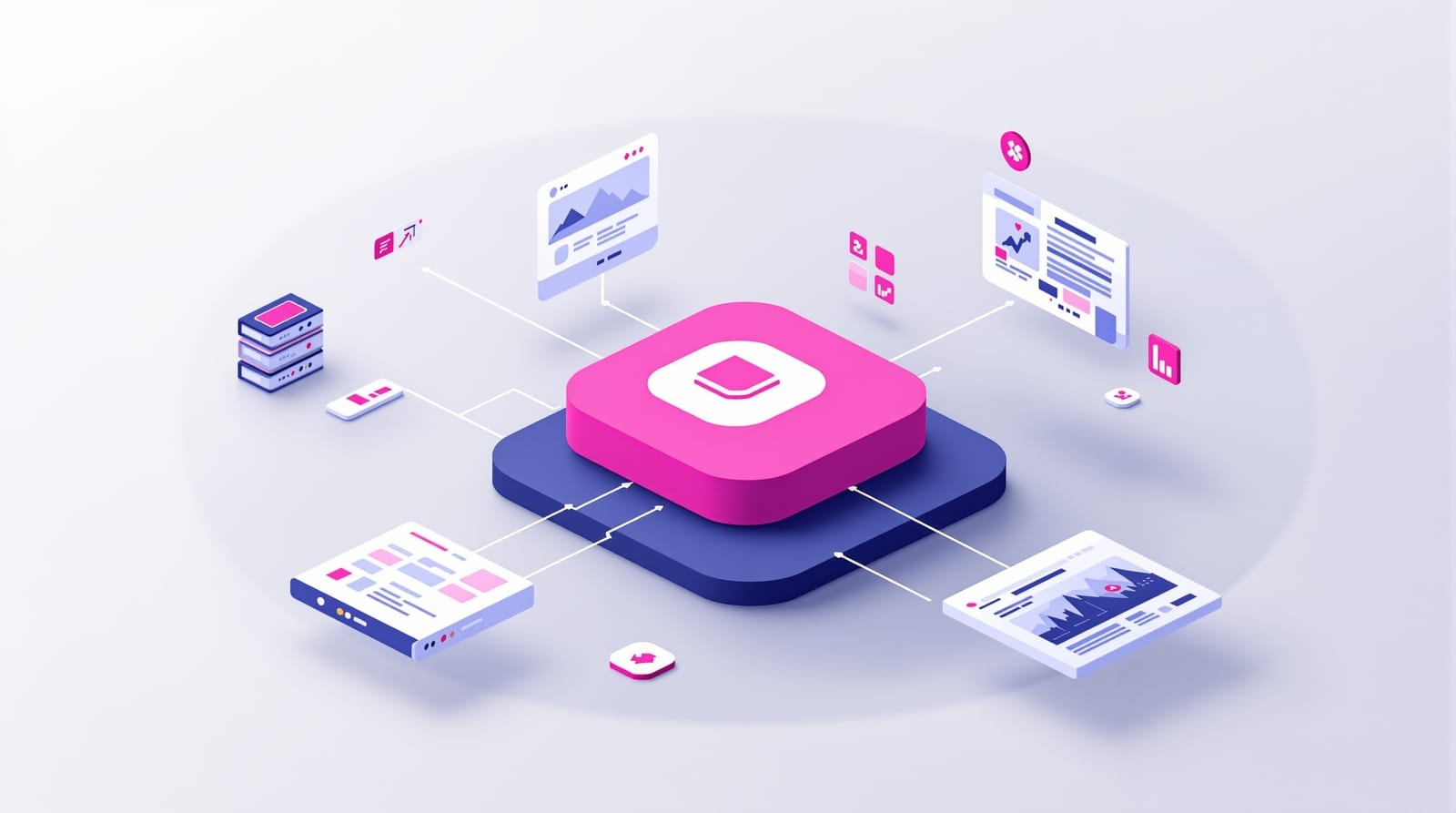 Illustration of a modular content management system built from a core with add-on components