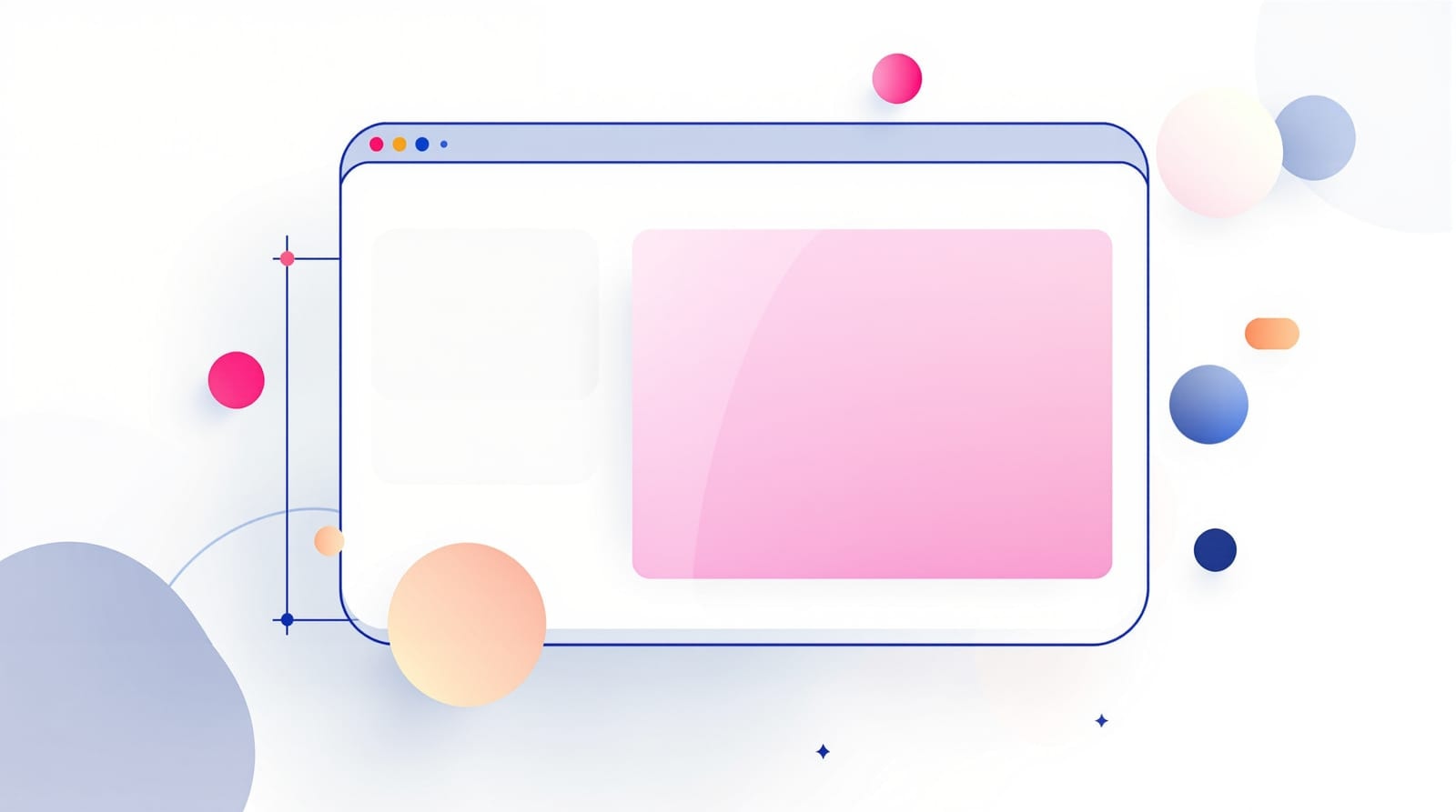 Abstract illustration of a minimal website frame surrounded by customization controls