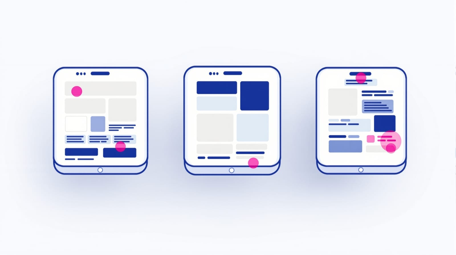 Illustration of responsive website templates shown across three device widths