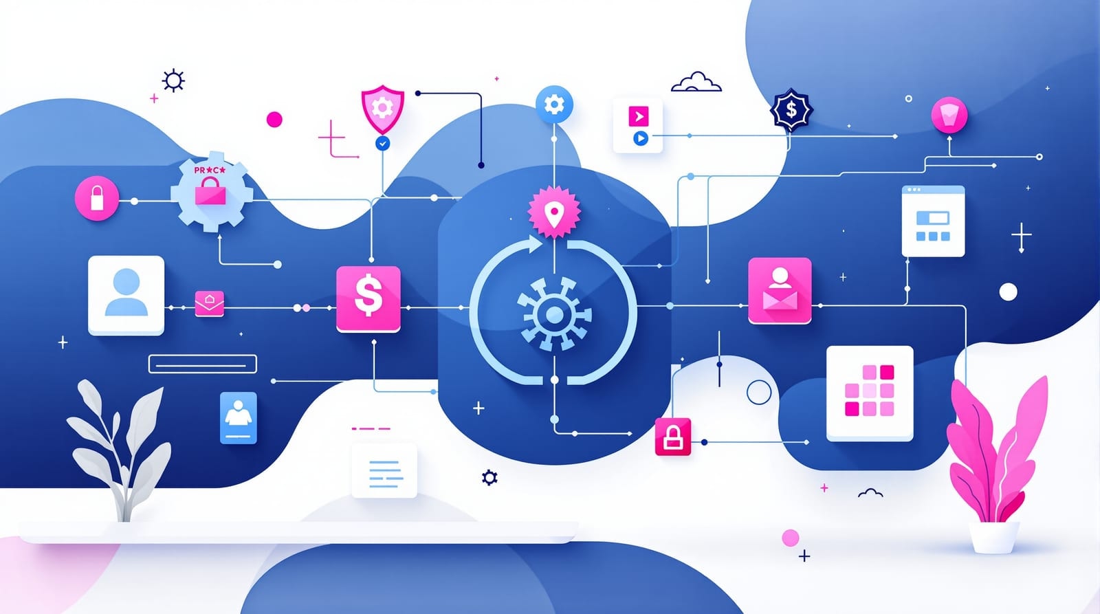 Illustration of an abstract online store built from connected modular components